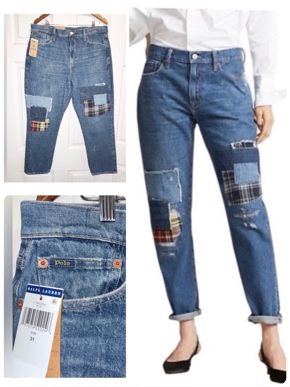 NWT Polo Ralph Lauren Patchwork The Slim Boyfriend Jeans Rope Dyed Size 31